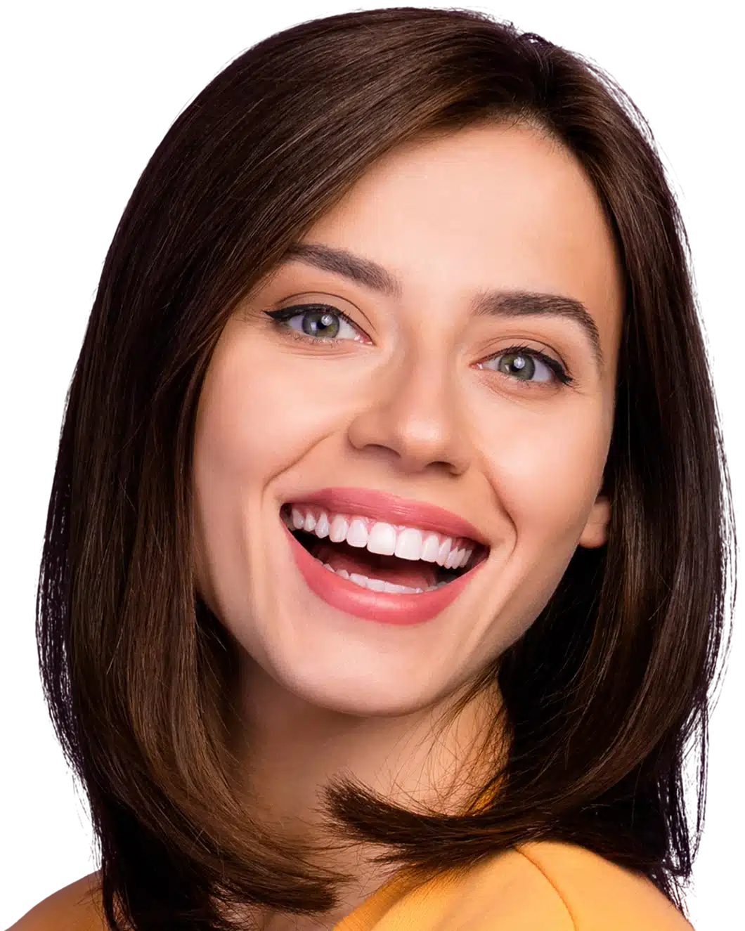 Beautiful woman with white porcelain veneers